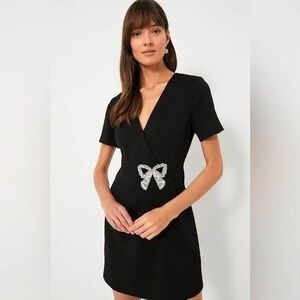 Elegant Black Mini Dress with Silver Bow